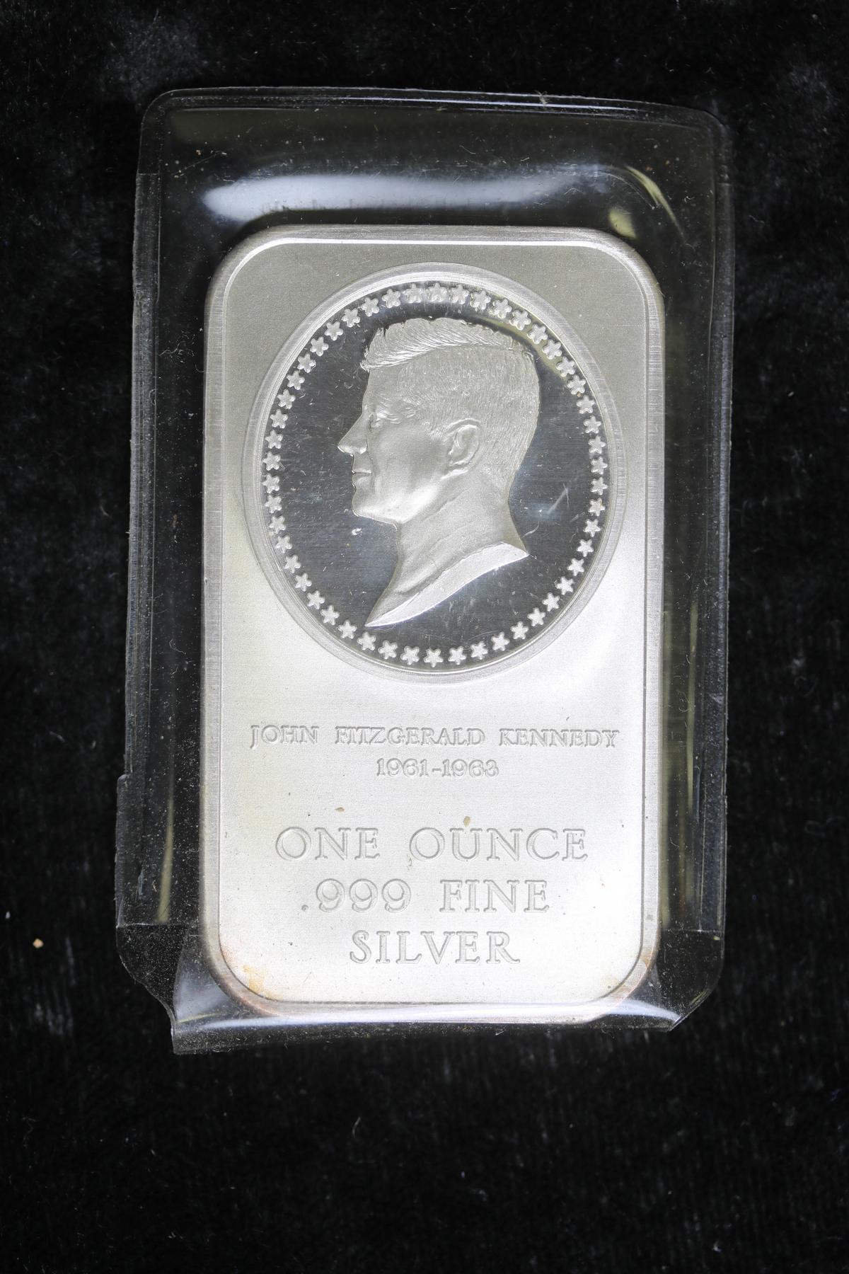 1OZ .999 FINE SILVER ART BAR (PRESIDENT KENNEDY)