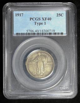 1917 STANDING LIBERTY SILVER QUARTER DOLLAR COIN PCGS XF40