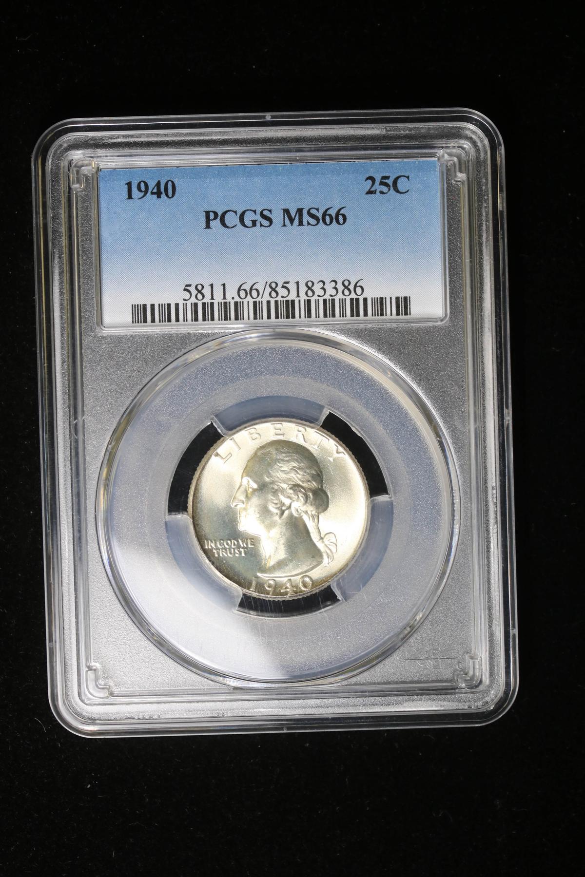 1940 SILVER WASHINGTON QUARTER DOLLAR COIN PCGS MS66