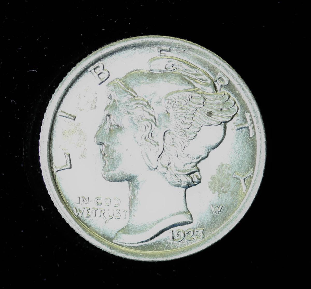 1923 MERCURY SILVER DIME COIN GEM BU UNC **FULL BANDS**