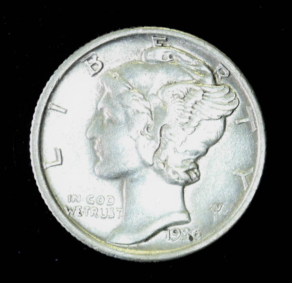 1936 MERCURY SILVER DIME COIN GEM BU UNC MS++++