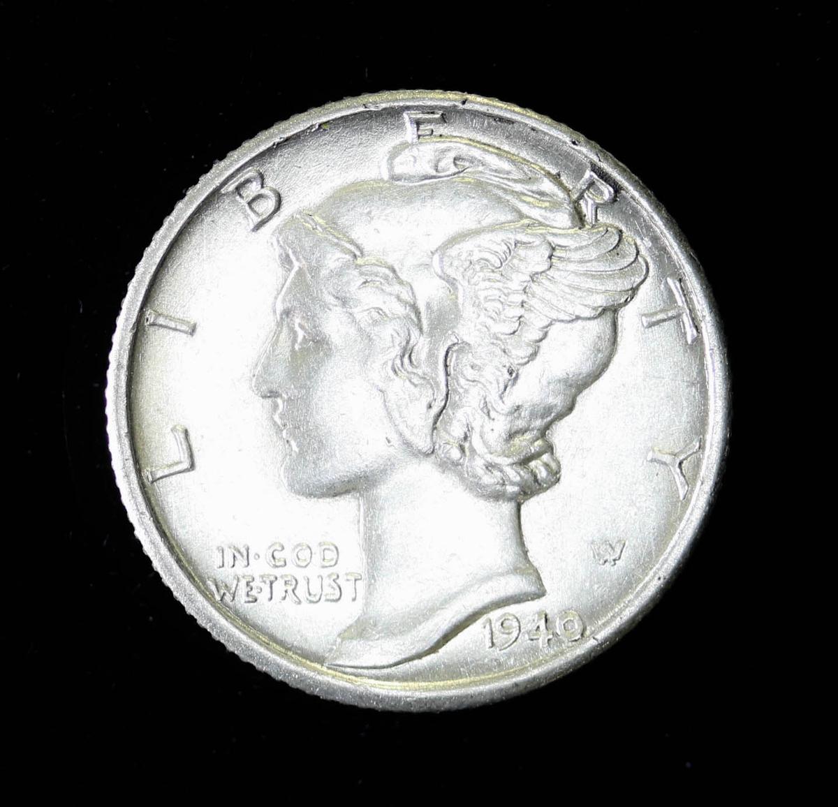 1940 D MERCURY SILVER DIME COIN GEM BU UNC **FULL BANDS**