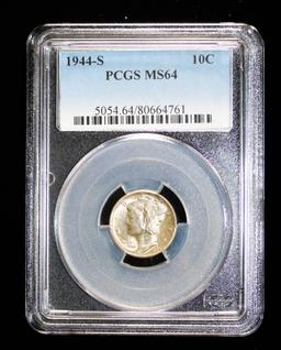 1944 S MERCURY SILVER DIME COIN PCGS MS64