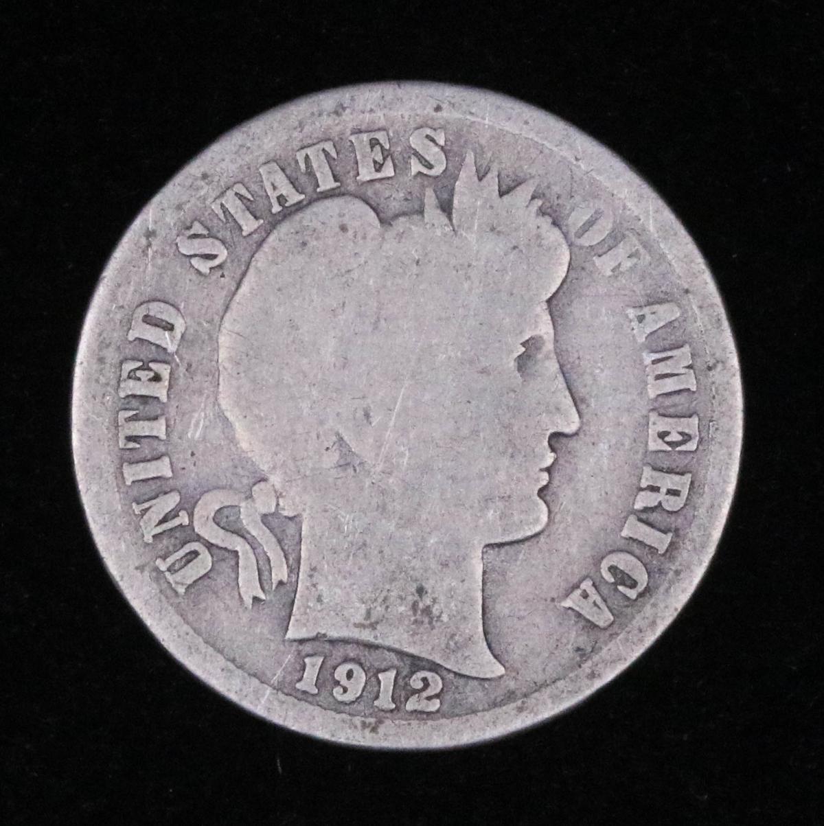 1912 D BARBER SILVER DIME COIN