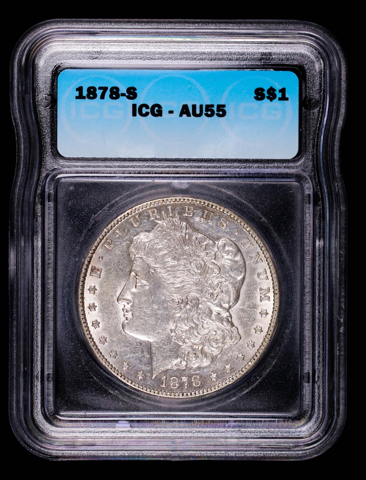 1878 S MORGAN SILVER DOLLAR COIN ICG AU55