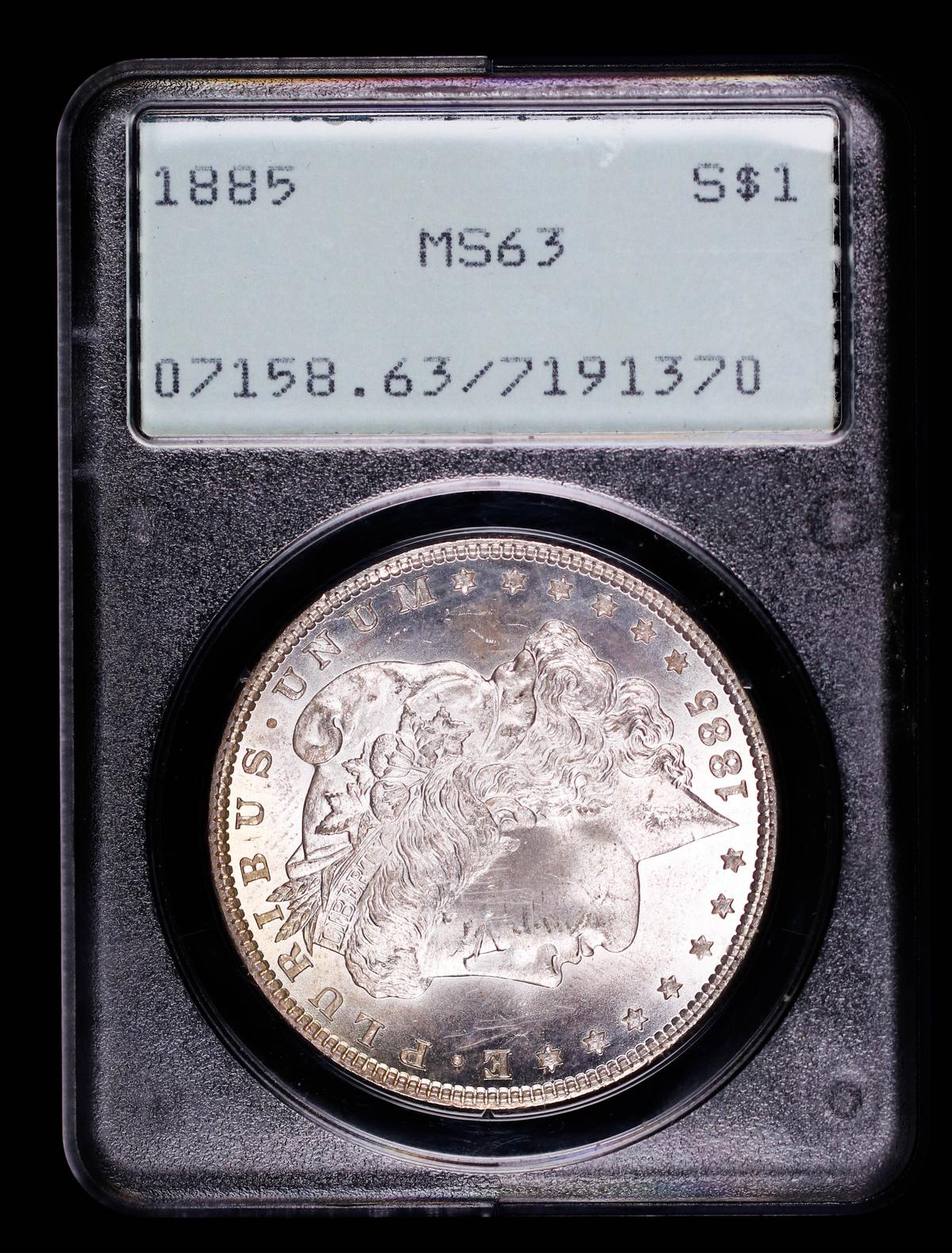 1885 MORGAN SILVER DOLLAR COIN OLD RATTLER PCGS MS63