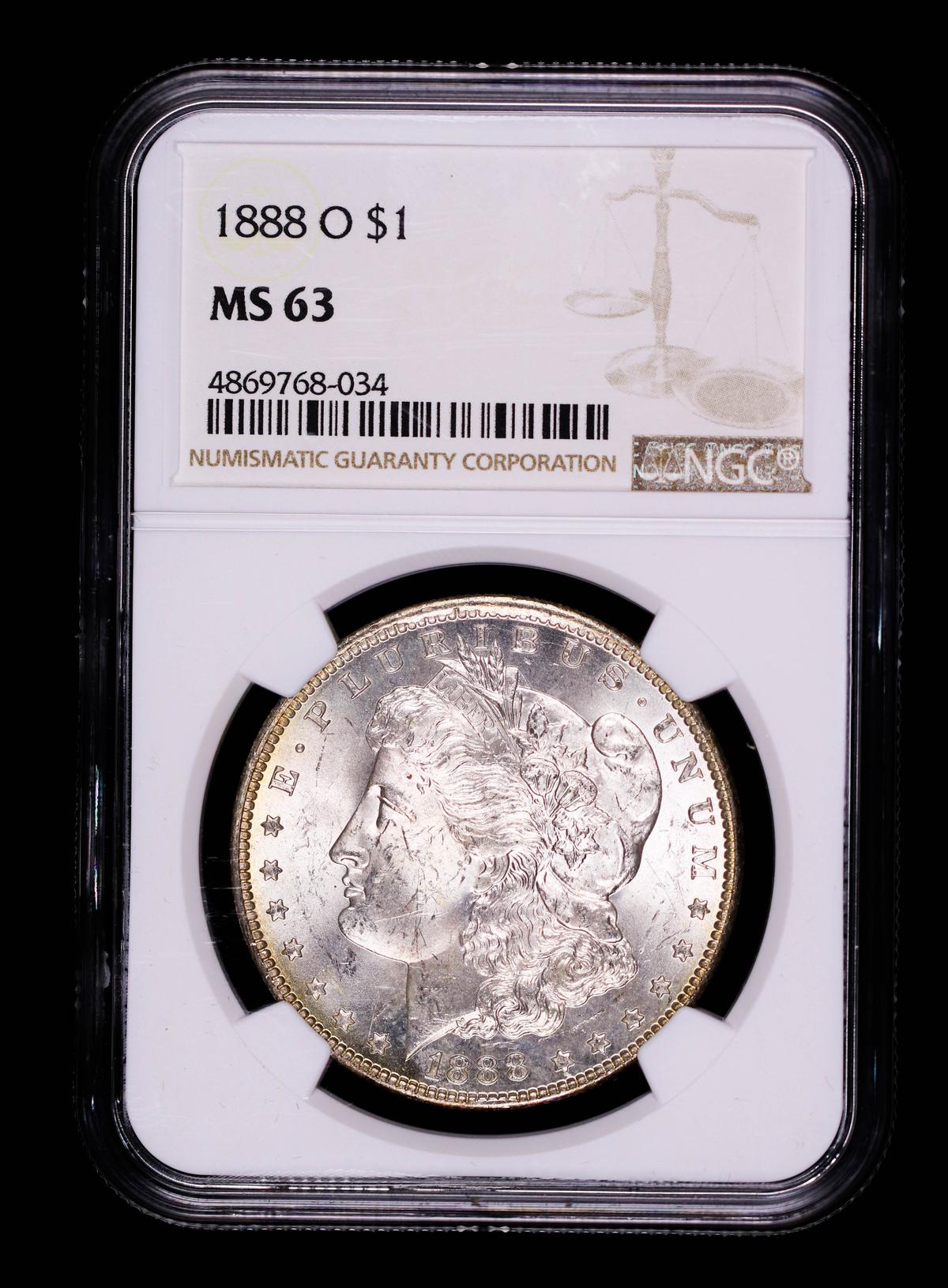 1888 O MORGAN SILVER DOLLAR COIN NGC MS63