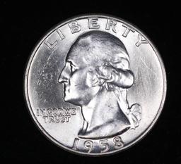 1958 D WASHINGTON SILVER QUARTER DOLLAR COIN GEM BU UNC MS+++