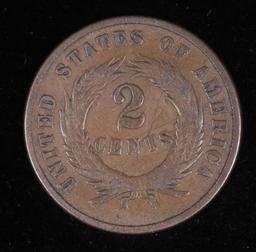 1868 TWO CENT US COPPER PIECE COIN