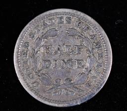 1853 ARROWS LIBERTY SEATED SILVER HALF DIME COIN