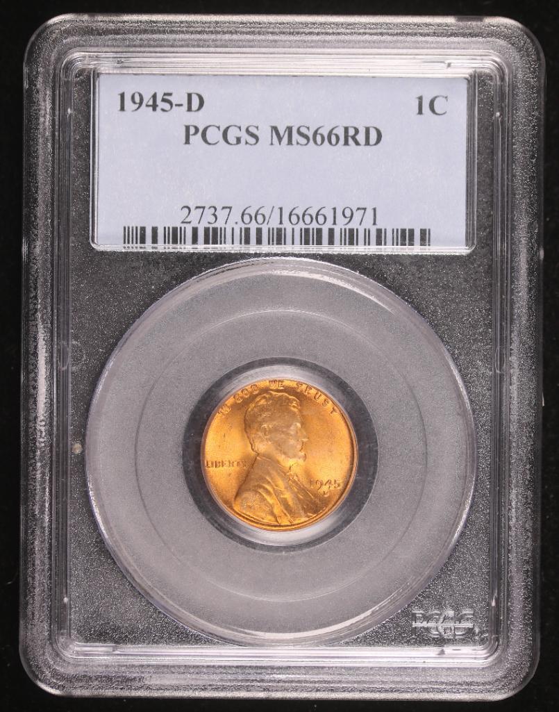 1945 D PENNY COIN PCGS MS66RD