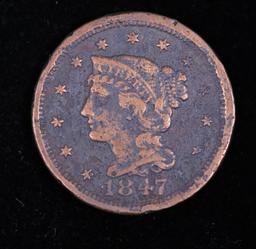 1847 LARGE CENT COPPER COIN