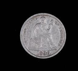 1890 SEATED LIBERTY DIME COIN