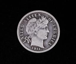 1911 BARBER SILVER DIME COIN