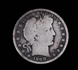 1908 D BARBER SILVER HALF DOLLAR COIN