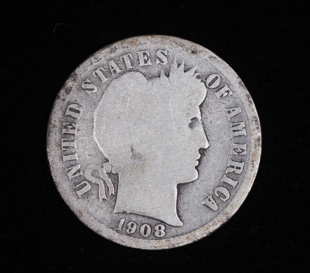 1908 O BARBER SILVER DIME COIN