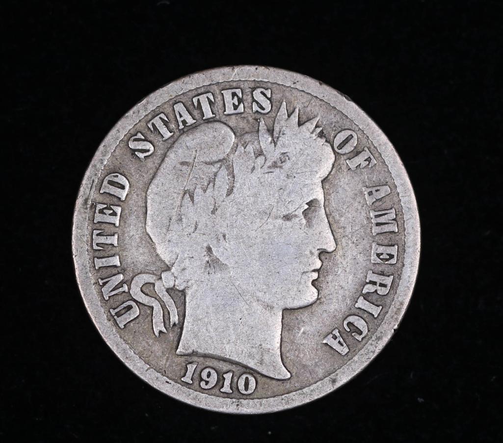 1910 D BARBER SILVER DIME COIN