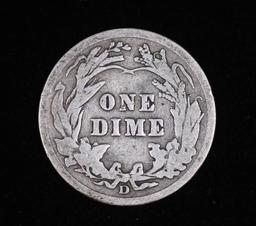 1910 D BARBER SILVER DIME COIN