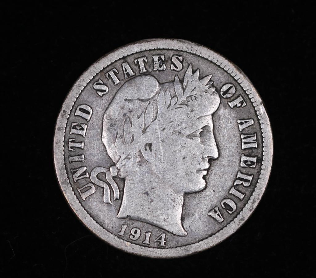 1914 BARBER SILVER DIME COIN