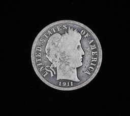 1911 D BARBER SILVER DIME COIN