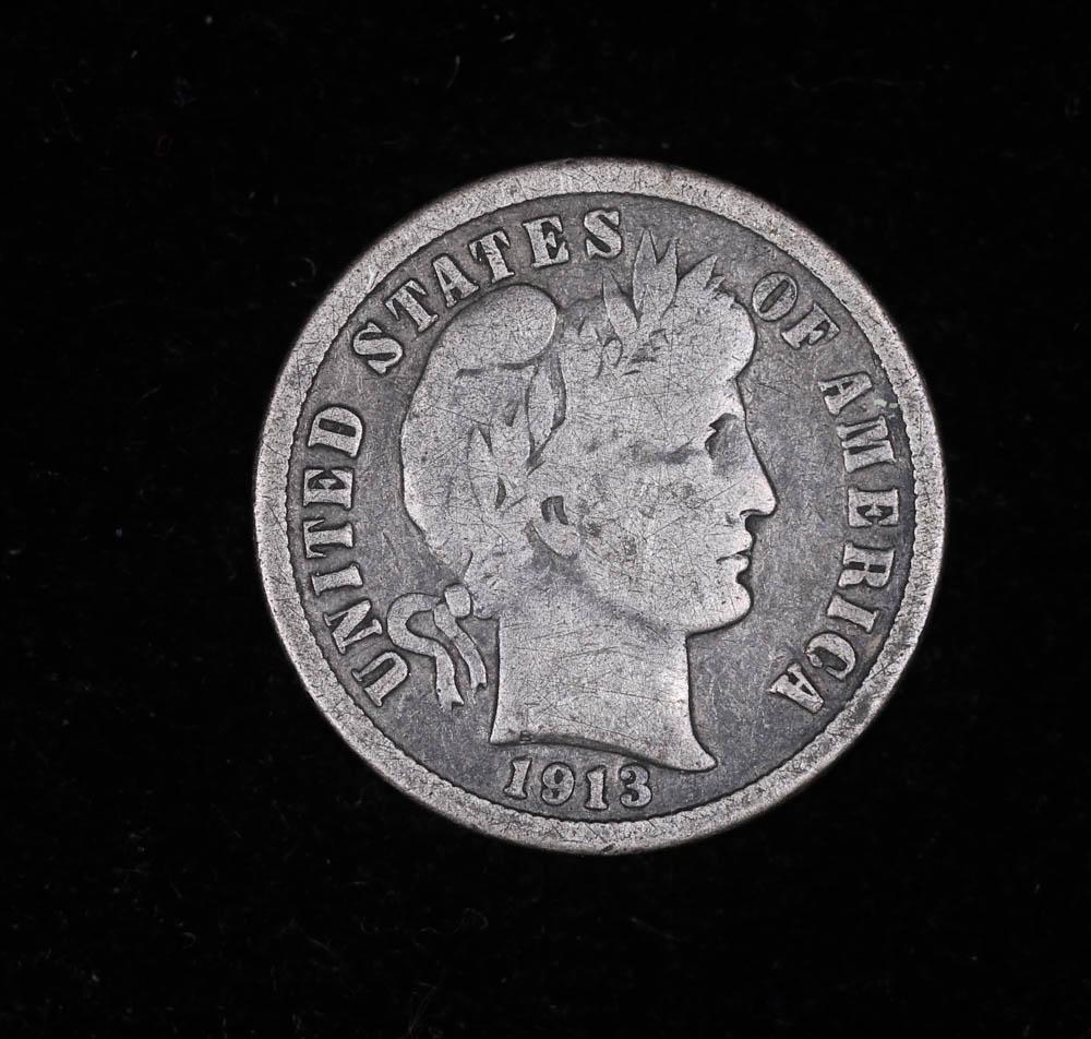 1913 BARBER SILVER DIME COIN