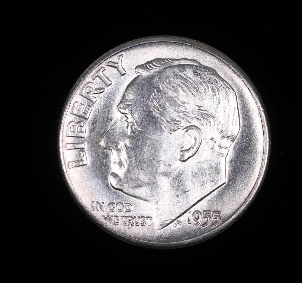 1955 D ROOSEVELT SILVER DIME COIN GEM BU UNC MS++