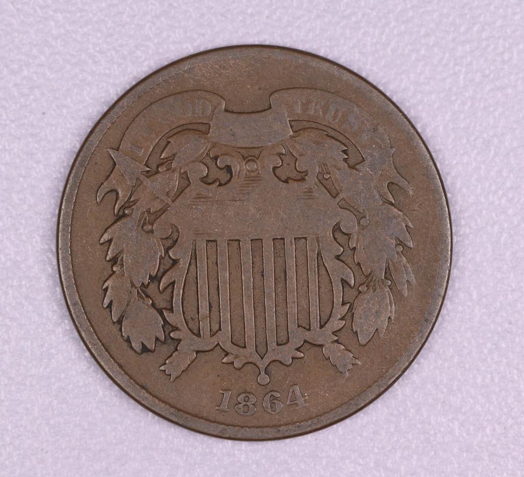 1864 TWO CENT US COPPER PIECE COIN