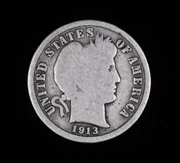 1913 BARBER SILVER DIME COIN