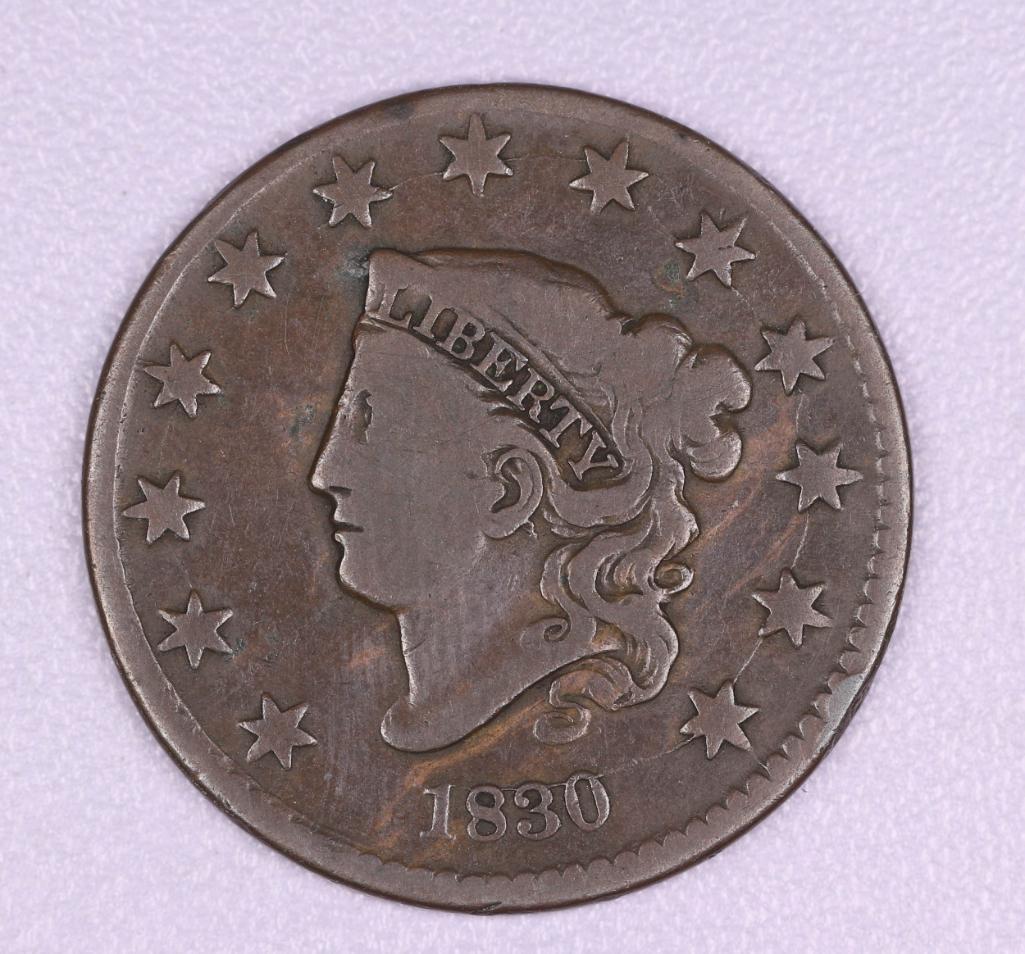 1830 CORONET HEAD COPPER LARGE CENT US COIN