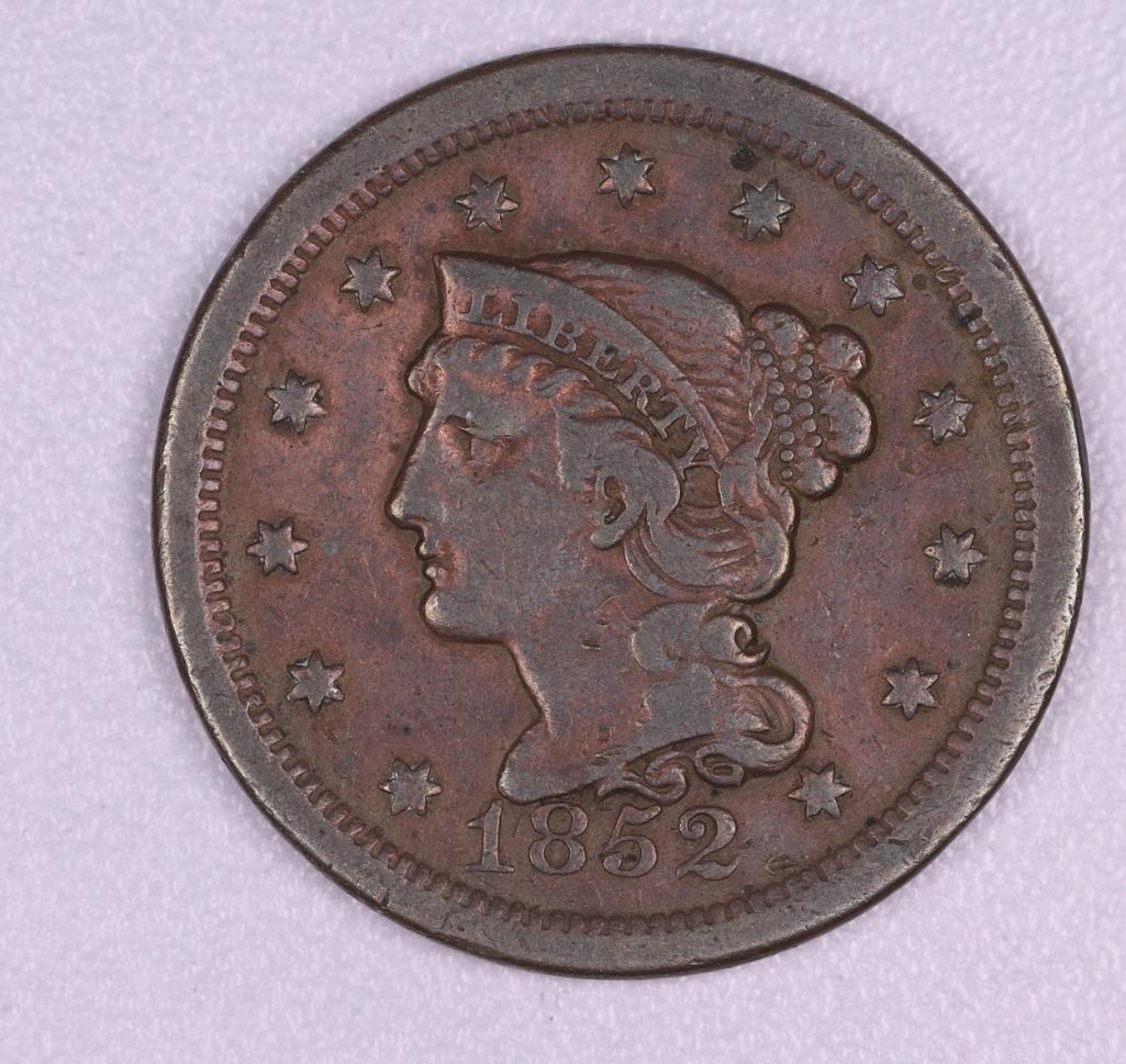 1852 BRAIDED HAIR COPPER LARGE CENT US COIN