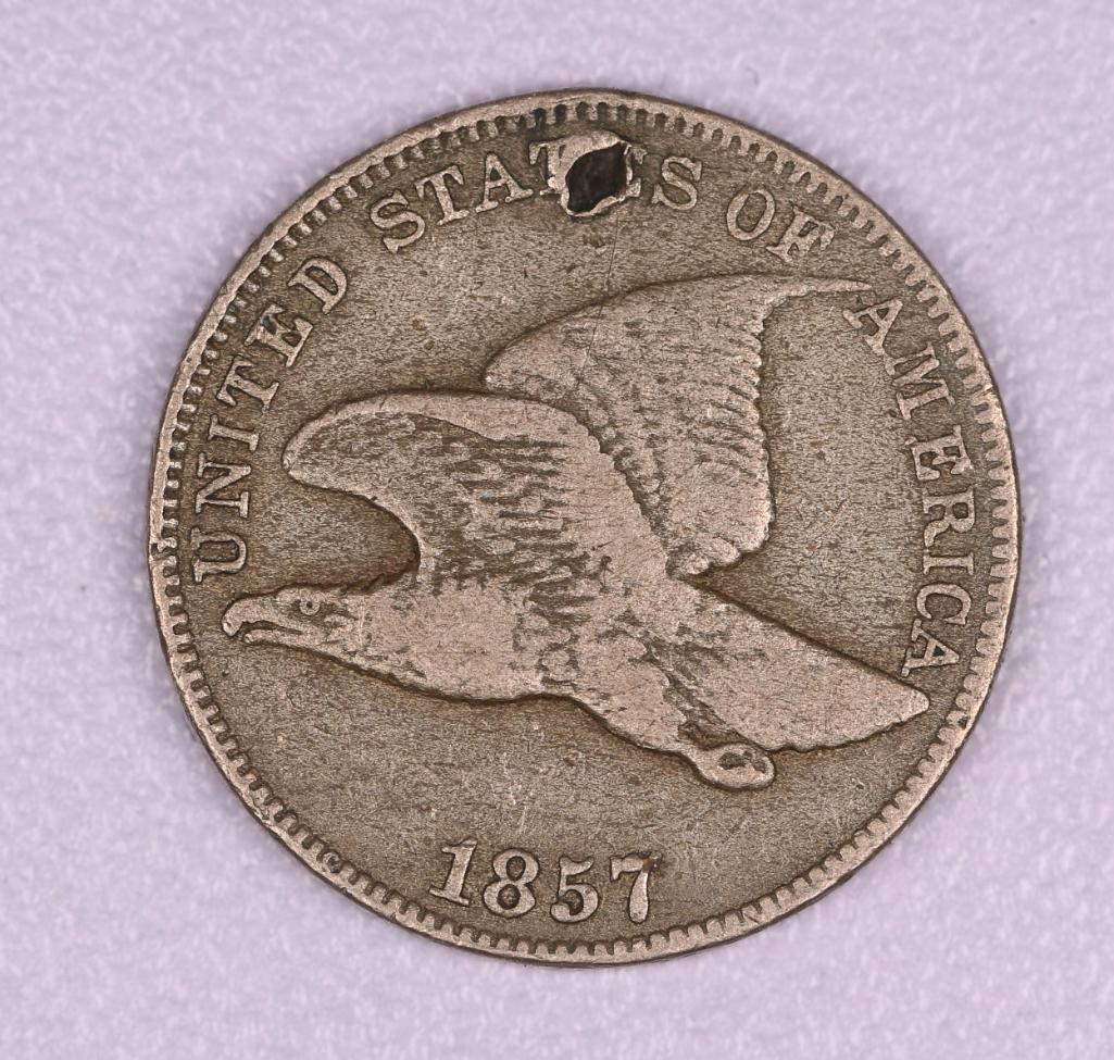 1857 FLYING EAGLE US CENT COIN **HOLED**