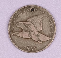 1857 FLYING EAGLE US CENT COIN **HOLED**