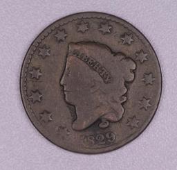 1829 CORONET HEAD US LARGE CENT COIN