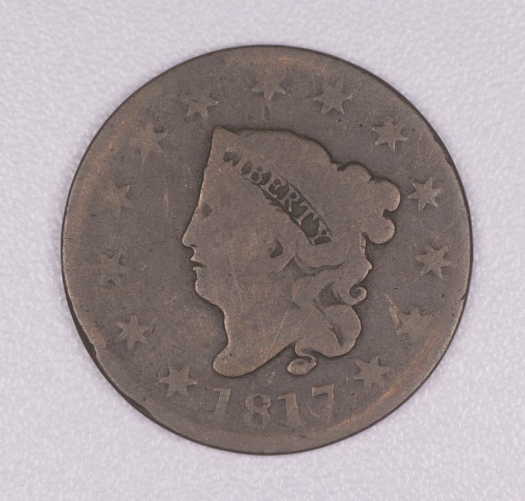 1817 CORONET HEAD US LARGE CENT COIN 13 STARS