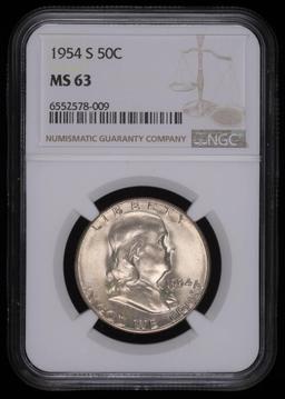 1954 S FRANKLIN SILVER HALF DOLLAR COIN NGC MS63