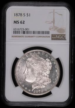 1878 S MORGAN SILVER DOLLAR COIN NGC MS62