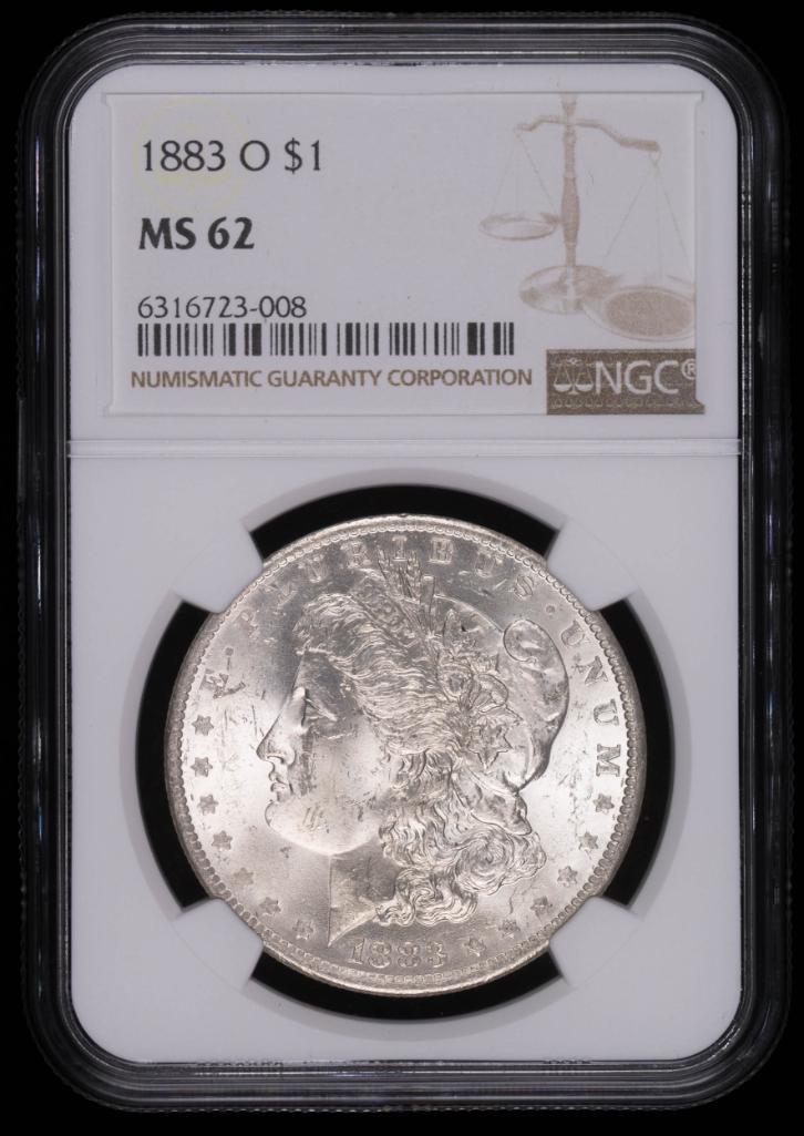 1883 O MORGAN SILVER DOLLAR COIN NGC MS62