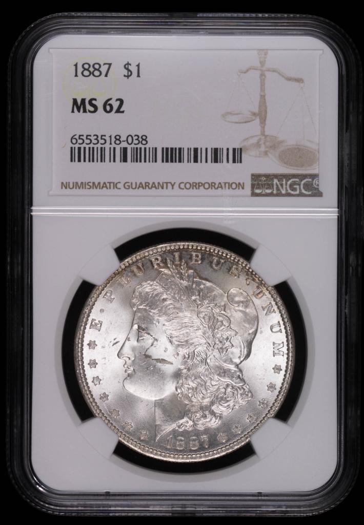 1887 MORGAN SILVER DOLLAR COIN NGC MS62