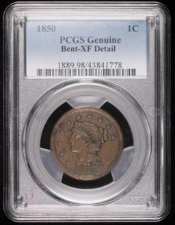 1850 BRAIDED HAIR LARGE CENT US COPPER COIN PCGS XF DETAIL