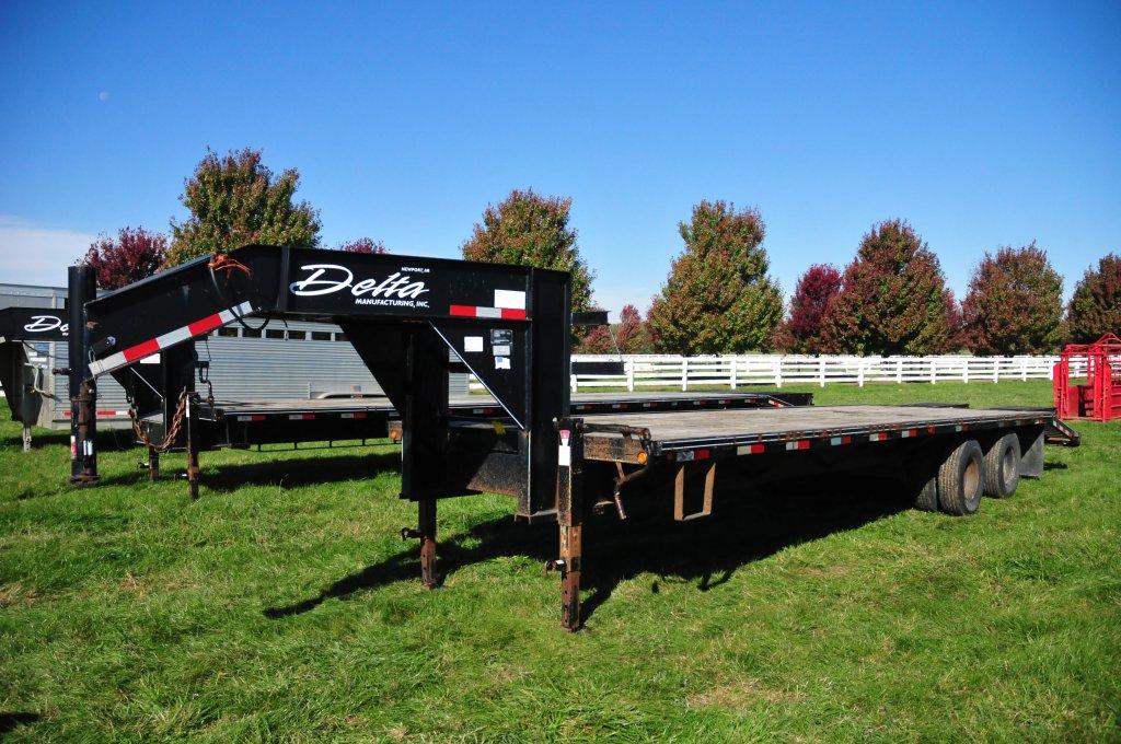 2008 Delta 8’x30’ flatbed gooseneck trailer w/ 25’ wood floor & 5’ steel be