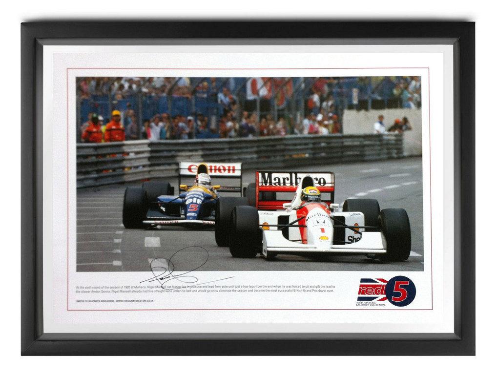 'Senna, Monaco Chase', signed Nigel Mansell CBE