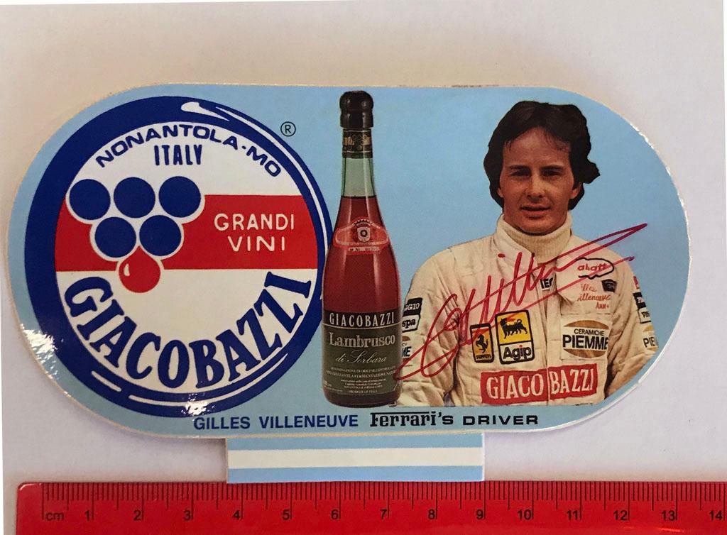 1982 signed Gilles Villeneuve Giacobazzi sticker