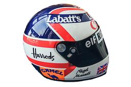 A replica full size Nigel Mansell CBE helmet