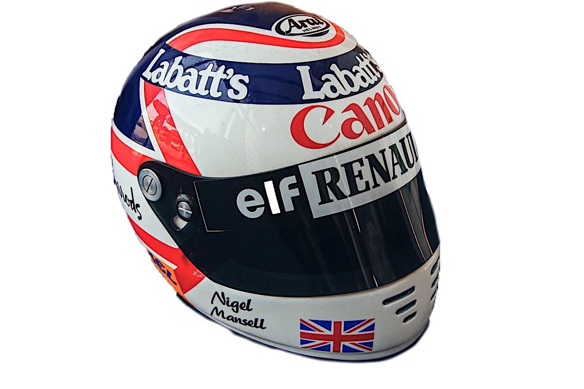 A replica full size Nigel Mansell CBE helmet