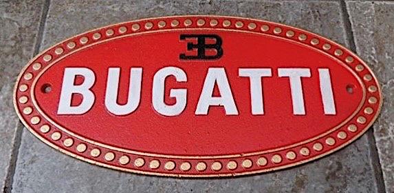 Bugatti-themed cast metal wall sign