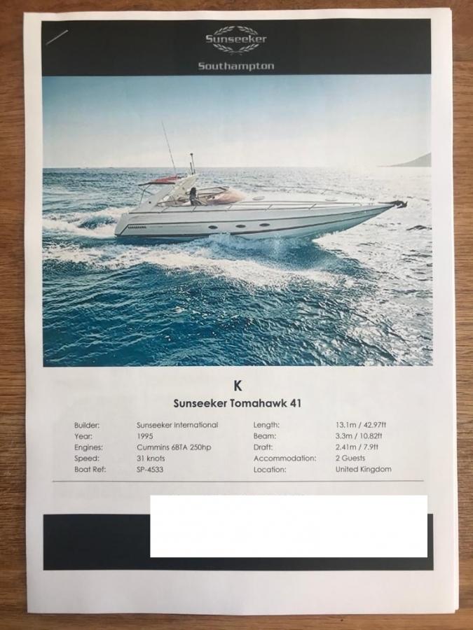 1995 Sunseeker Tomahawk 41 13M - Formerly The Property Of Sir Roger Moore KBE