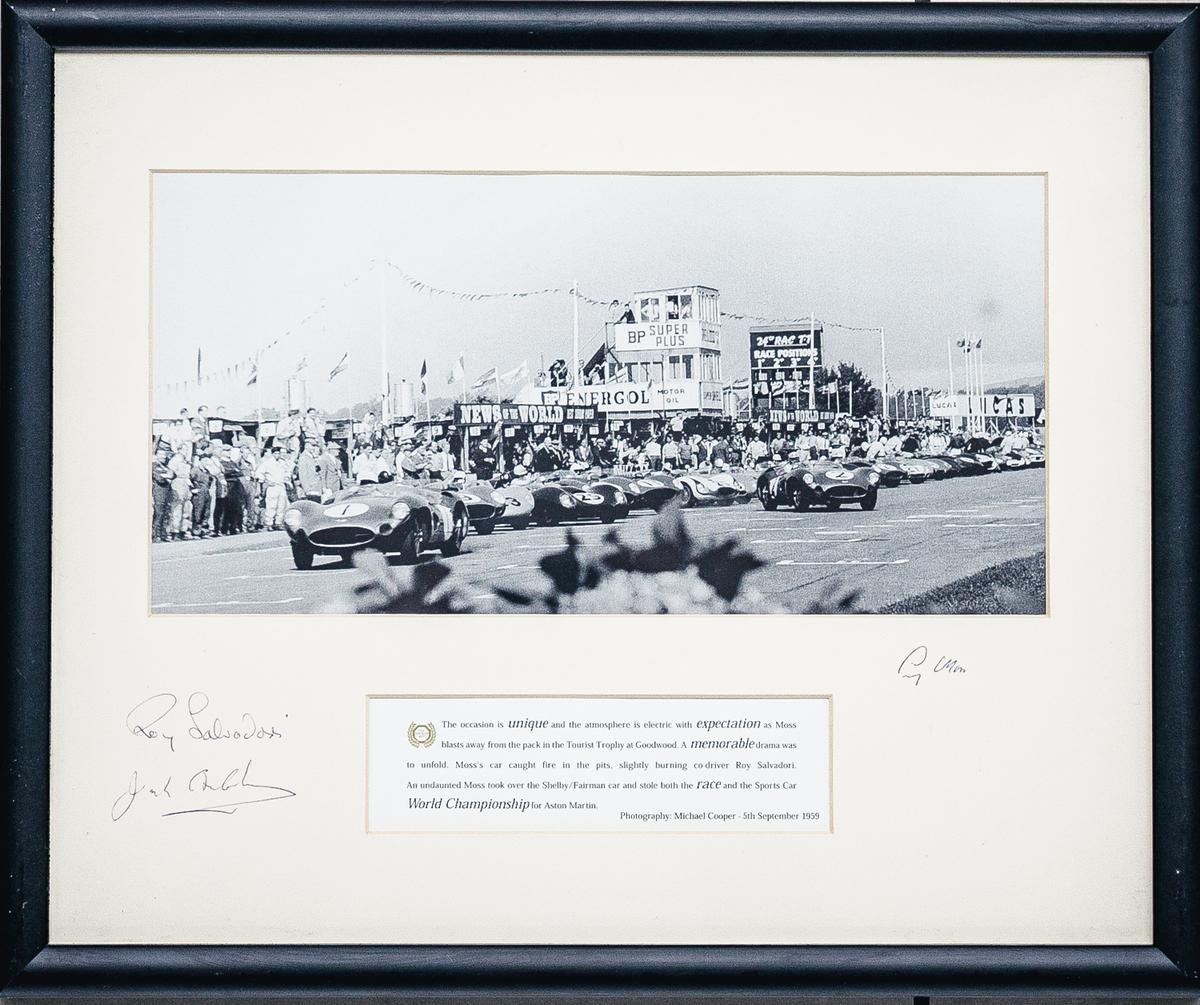 Multi-signed and framed presentation of the TT start at Goodwood in 1959
