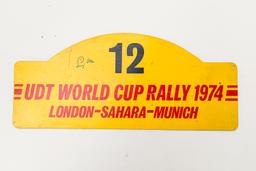 Signed rally plate - 1974 UDT World Cup Rally