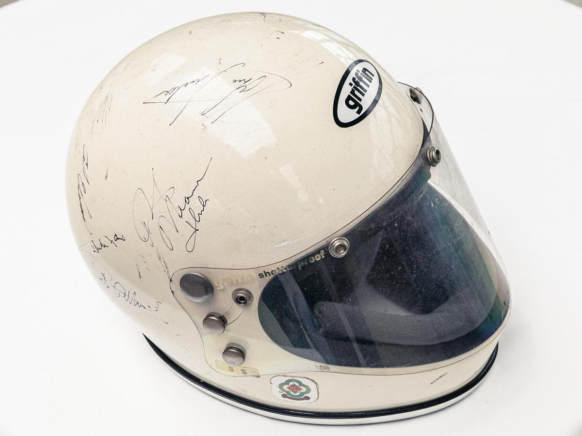 Multi-signed 1970s Griffin crash helmet