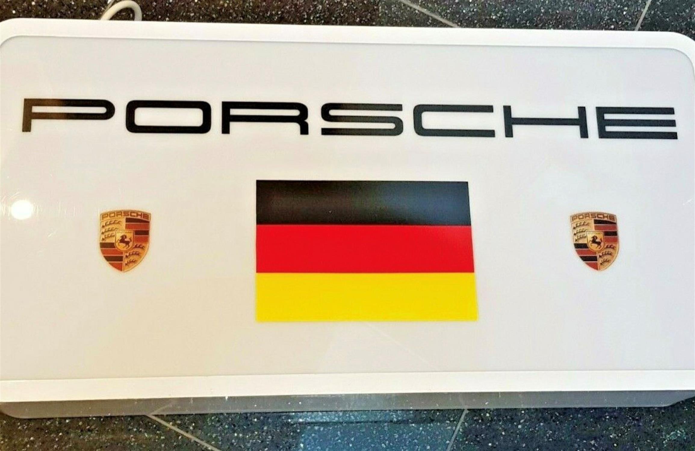 A Very Rare and Original Eighties Porsche Dealership Illuminated Hanging Aluminium Box Sign